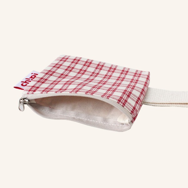 Plaid Check Strap Pouch - Red