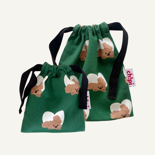 POPO Heart Basic String Pouch (Green)